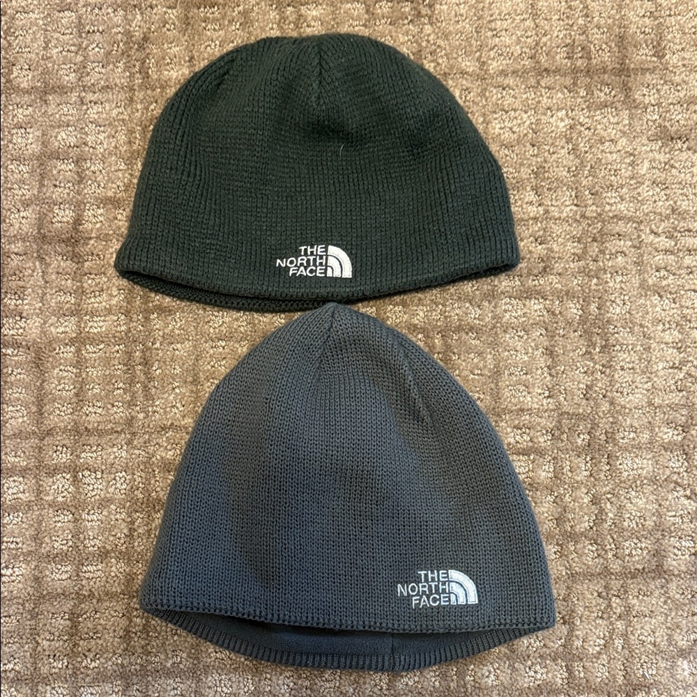 The North Face Dark Green and Charcoal Beanies
